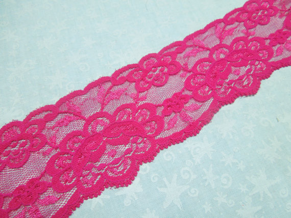 1 Yard Of 2 1/2 Inch Pink Stretch Elastic Lace Trim For Garters, Christmas, Valentines, Holiday, Lingerie By Marlenesattic - Item N5