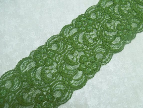 1 Yard Of 3 Inch Olive Green Stretch Elastic Lace Trim For Baby Headband, Lingerie, Holiday, Christmas, Hair Acc By Marlenesattic - Item Un