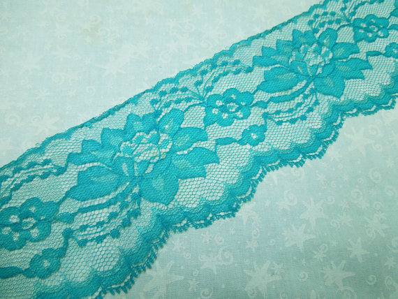 1 Yard Of 3 Inch Teal Green Chantilly Lace Trim For Bridal, Baby, Lingerie, Home Decor By Marlenesattic - Item P5