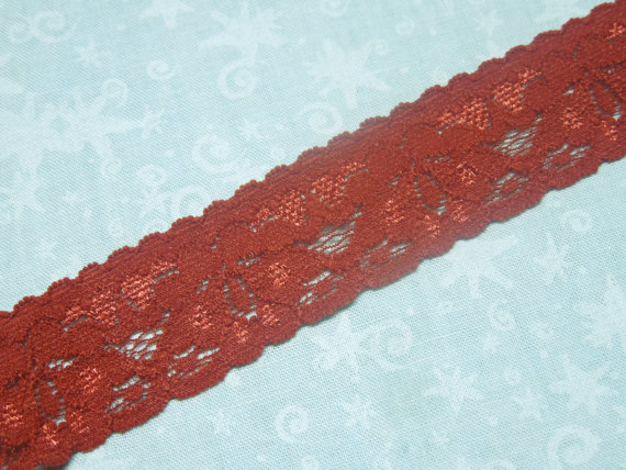 1 Yard Of 1 Inch Brick Red Stretch Elastic Lace Trim For Garters, Christmas, Valentines, Holiday, Lingerie By Marlenesattic - Item C4