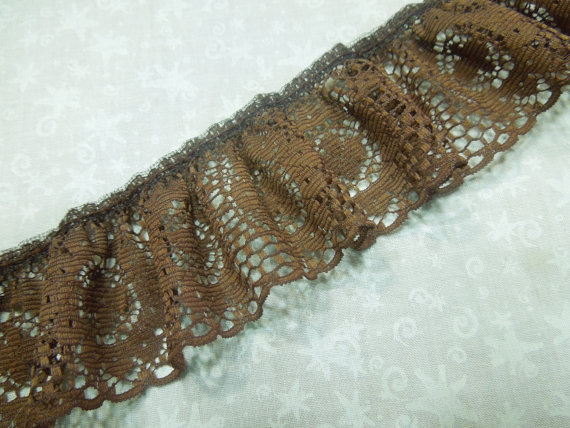 1 Yard Of 2 Inch Brown Ruffled Chantilly Lace Trim For Bridal, Baby, Altered Couture, Lingerie By Marlenesattic - Item Zs
